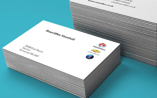 Printed business cards for Rowcliffes Vauxhall Taunton